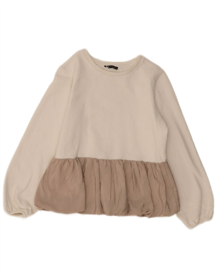 Γυναικεία φούτερ ZARA Jumper UK 12 Βαμβακερό μεσαίο σε λευκό χρώμα