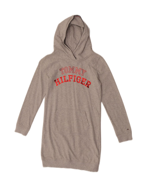 Tommy Hilfiger Girls Graphic Hooded Jumper 13-14 Years Grey Cotton