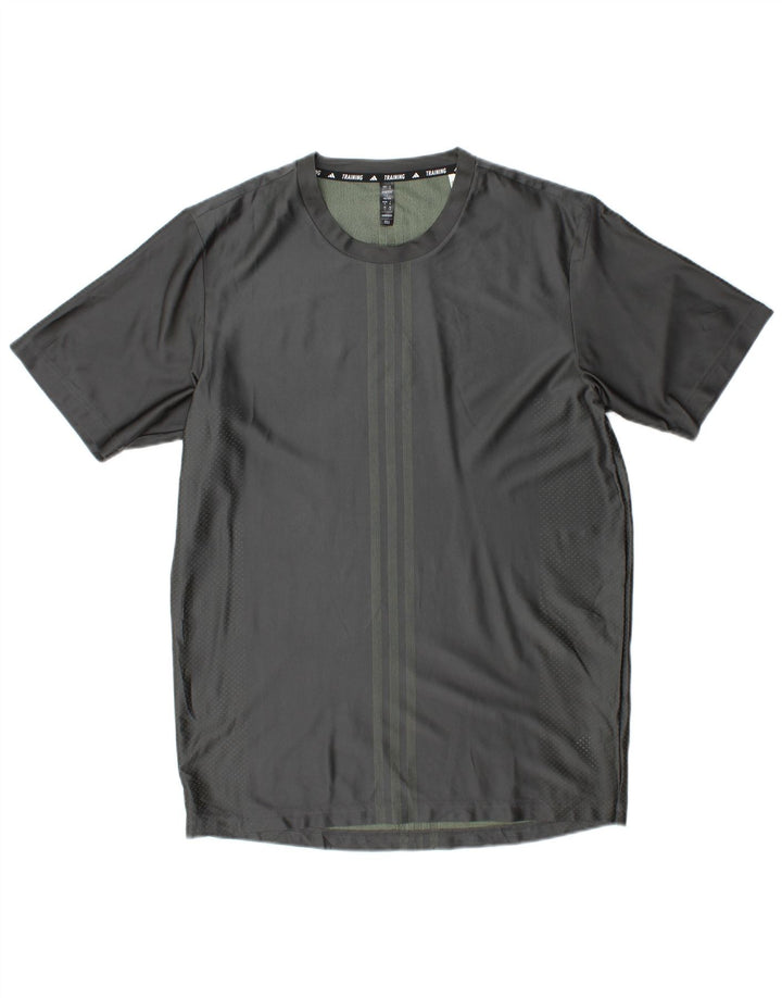 Adidas Ανδρικό T-Shirt Aeroready Τοπ μεσαίο γκρι ριγέ πολυεστέρα