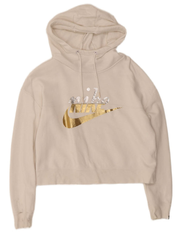 Nike γυναικείο υπερμεγέθη Crop Graphic Hoodie Jumper UK 6 XS White