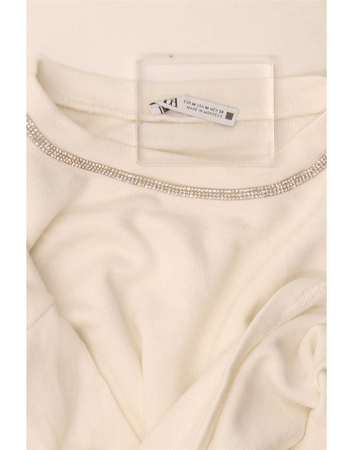 Zara Γυναικείο Crop Oversized τοπ μακρυμάνικο UK 14 Medium White