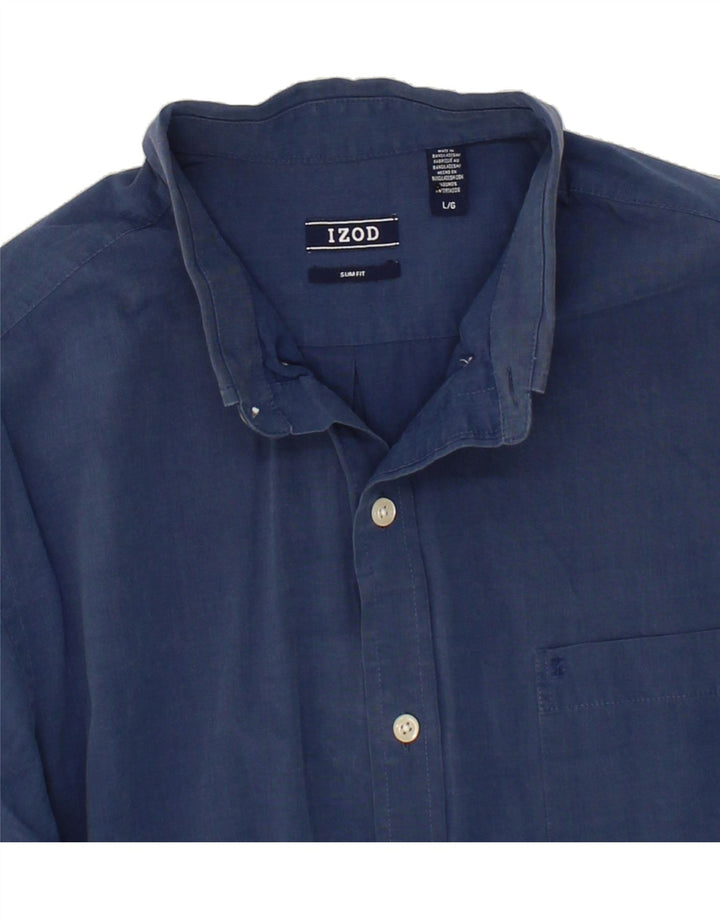 IZOD Mens Slim Fit Shirt Large Navy Blue Cotton Vintage Izod and Second-Hand Izod from Messina Hembry 