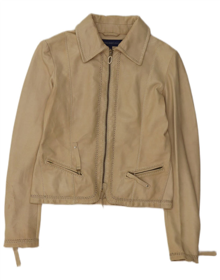 TRUSSARDI JEANS Γυναικείο Crop Δερμάτινο Μπουφάν IT 44 Medium Beige Leather