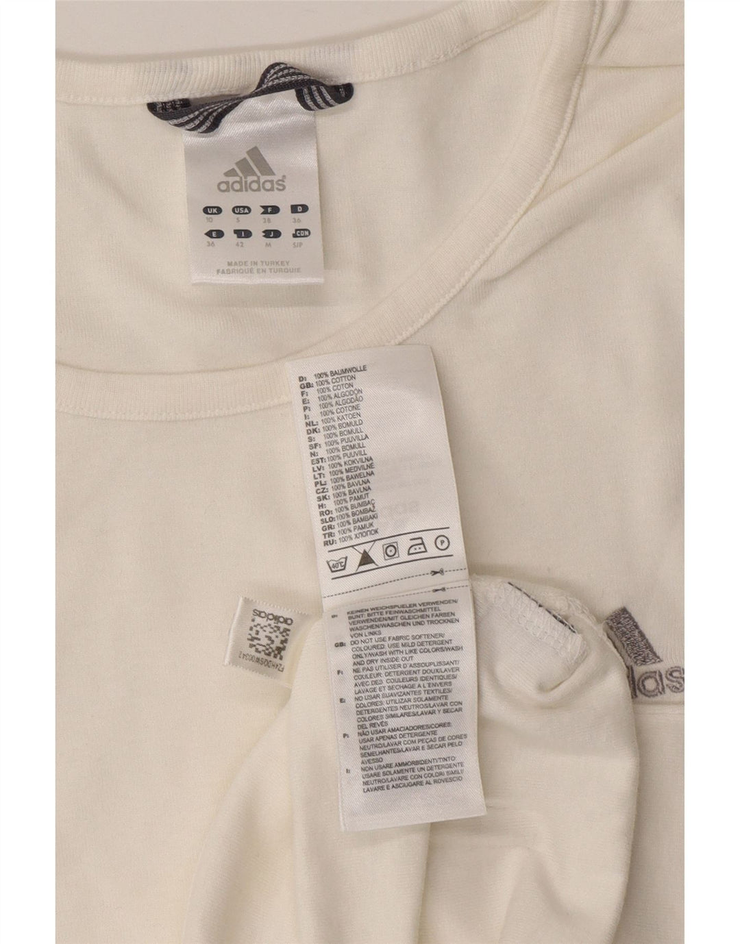 Γυναικείο τοπ ADIDAS Μακρυμάνικο UK 10 Small White Βαμβακερό