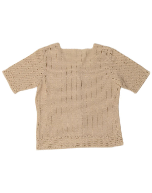 Vintage γυναικείο κοντομάνικο ζακέτα UK 10 Small Beige