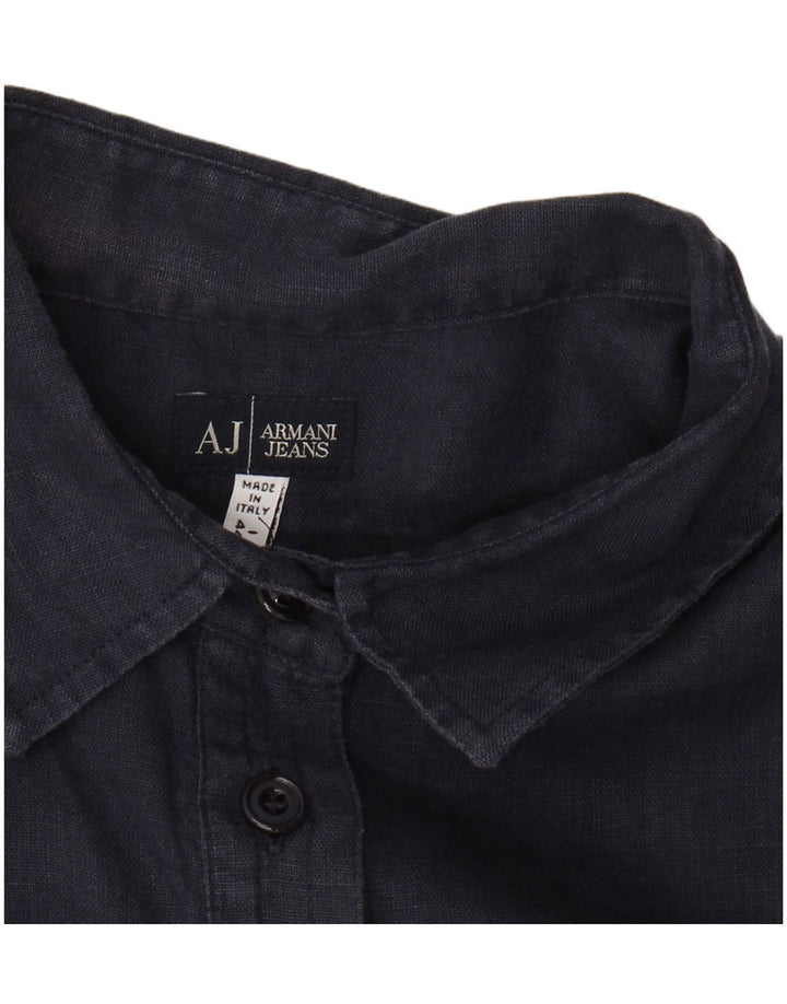 Γυναικείο κοντομάνικο πουκάμισο ARMANI JEANS UK 14 Medium Navy Blue Linen
