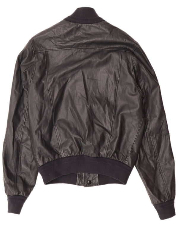 Vintage Mens Leather Bomber Jacket UK 36 Small Grey Leather