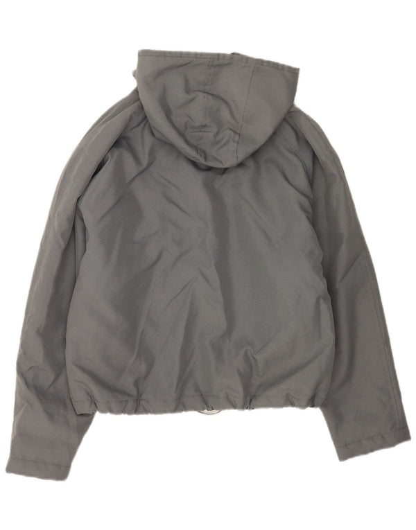 Vintage γυναικείο μπουφάν με κουκούλα μεγάλου μεγέθους ανεμοθραυστικό UK 10 Small Grey Nylon