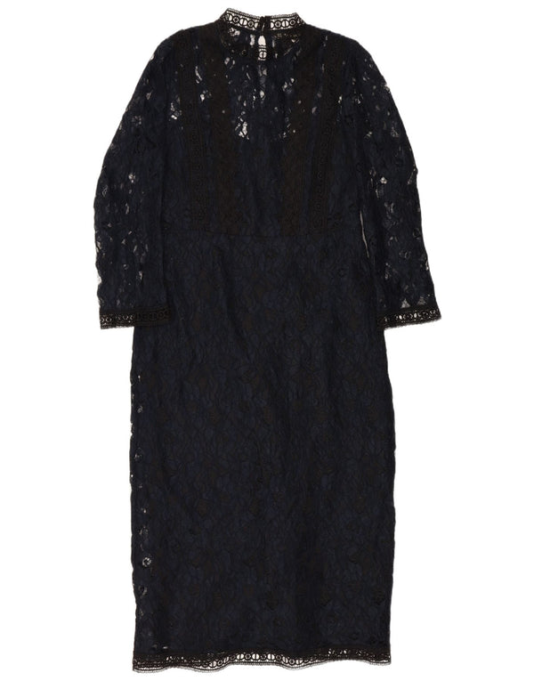 Zara Γυναικείο φόρεμα μάξι με δαντέλα UK 12 Medium Navy Blue Floral