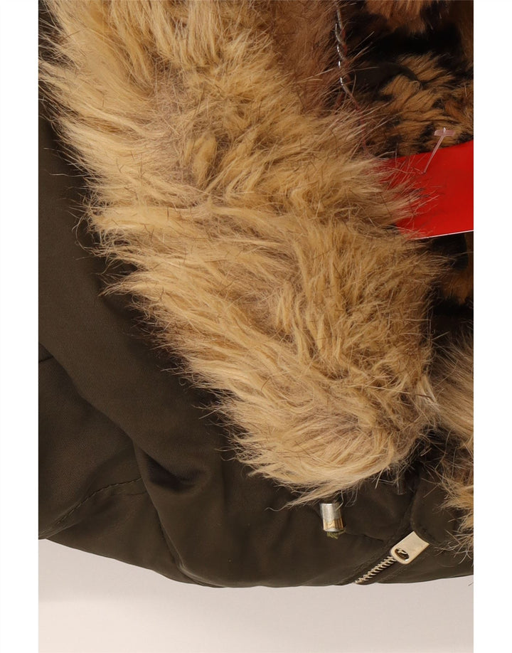 Zara Γυναικείο μπουφάν Parka με κουκούλα UK 14 Medium Khaki Polyester