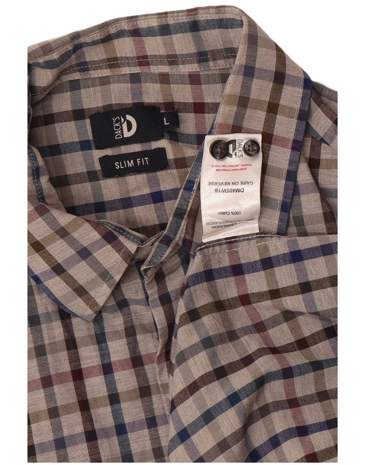 Ανδρικό πουκάμισο Dack's Slim Fit Large Grey Check Cotton