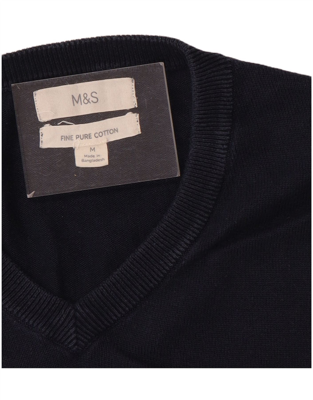 Marks & Spencer Ανδρικό πουλόβερ με λαιμόκοψη με λαιμόκοψη μεσαίου μπλε βαμβακερό