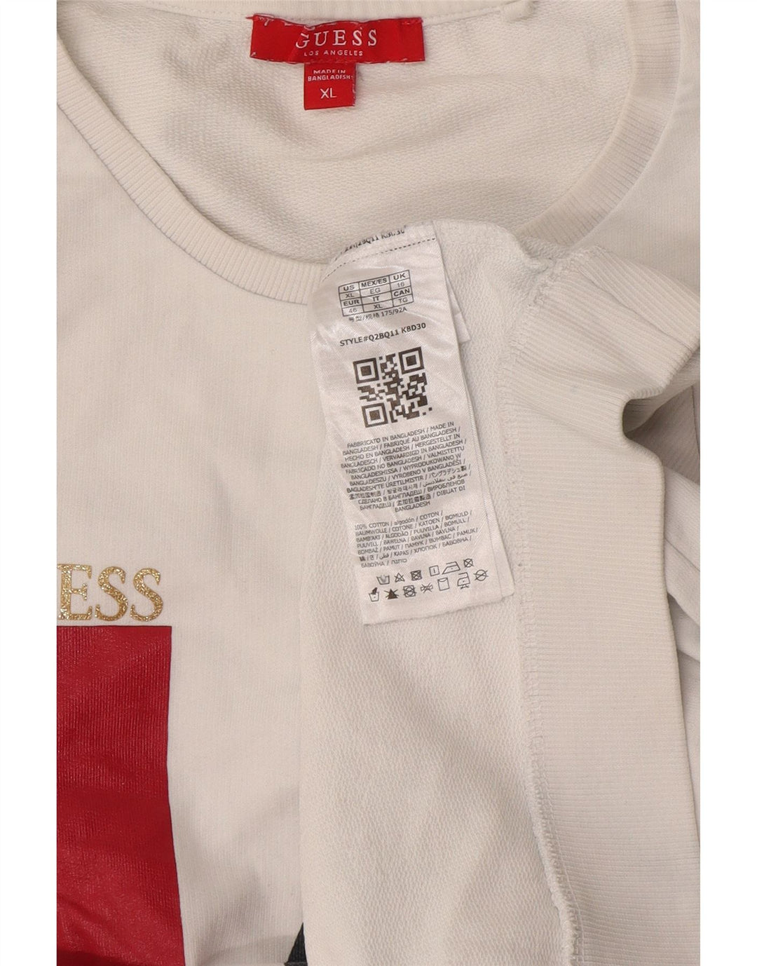 Γυναικείο γραφικό φούτερ Guess Jumper UK 16 μεγάλο λευκό βαμβακερό