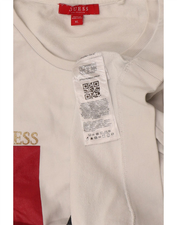 Γυναικείο γραφικό φούτερ Guess Jumper UK 16 μεγάλο λευκό βαμβακερό
