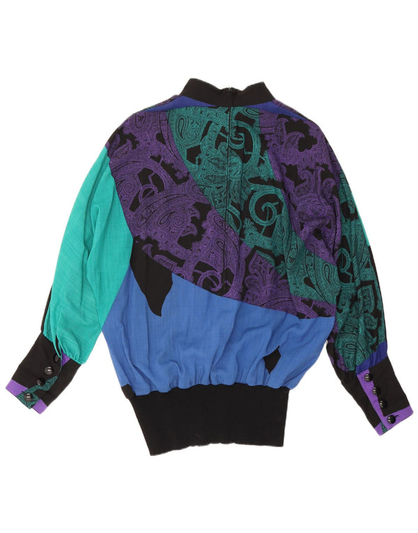Fink γυναικεία μακρυμάνικη μπλούζα oversized μπλούζα UK 14 Large Black Paisley Wool