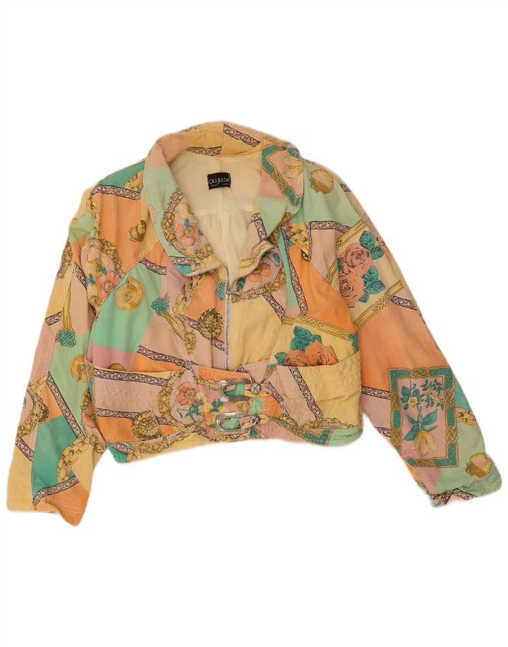 Vintage Γυναικείο Crop Bomber Jacket UK 12 Medium Πολύχρωμο Floral Βαμβακερό