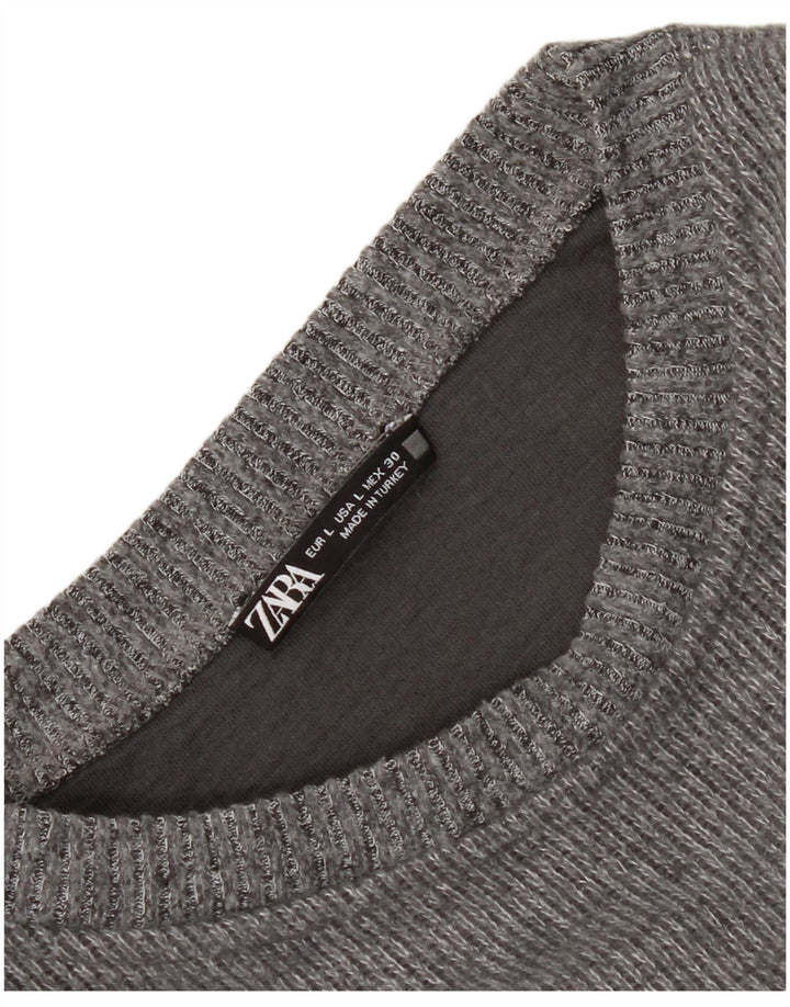 Zara Γυναικείο Crop Top μακρυμάνικο UK 16 Large Grey