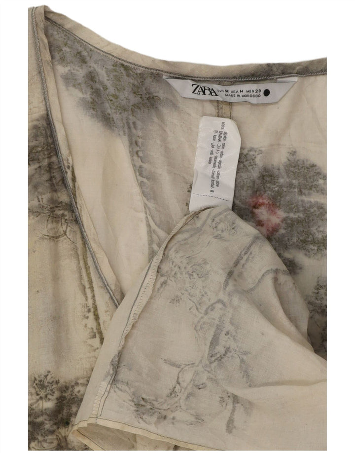 Zara Γυναικείο Αμάνικο Βασικό Φόρεμα UK 12 Medium Off White Floral βαμβακερό