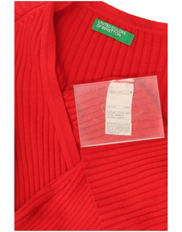 Γυναικεία ζακέτα Benetton UK 12 μεσαίο κόκκινο βαμβακερό
