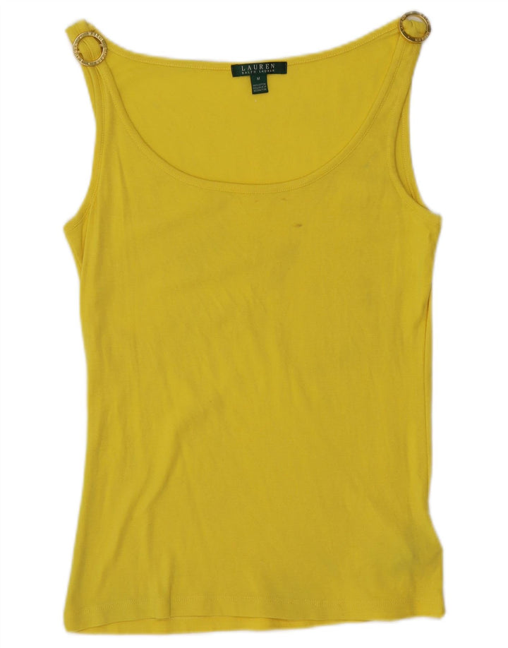 RALPH LAUREN Womens Vest Top UK 12 Medium Yellow Cotton