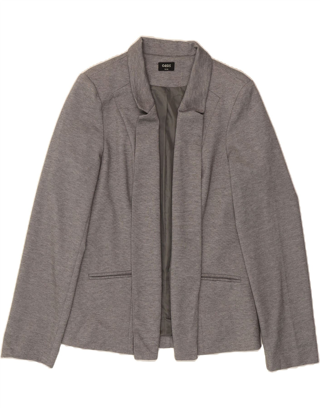 OASIS Womens Open Blazer Jacket UK 16 Large Grey Pinstripe Polyester Vintage Oasis and Second-Hand Oasis from Messina Hembry 