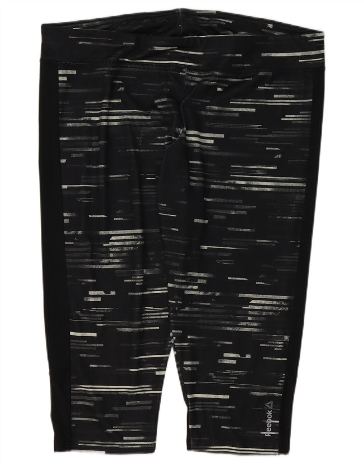 Reebok γυναικεία κολάν Capri UK 24/26 2XL Μαύρο ριγέ πολυεστέρα