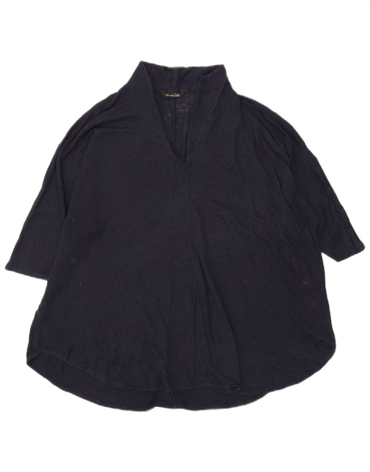 Massimo Dutti Γυναικεία Μπλούζα Top UK 18 XL Navy Blue Λευκό