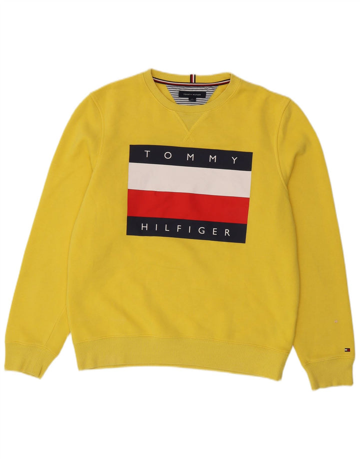 Γραφικό ανδρικό φούτερ Tommy Hilfiger, μεσαίο κίτρινο βαμβακερό