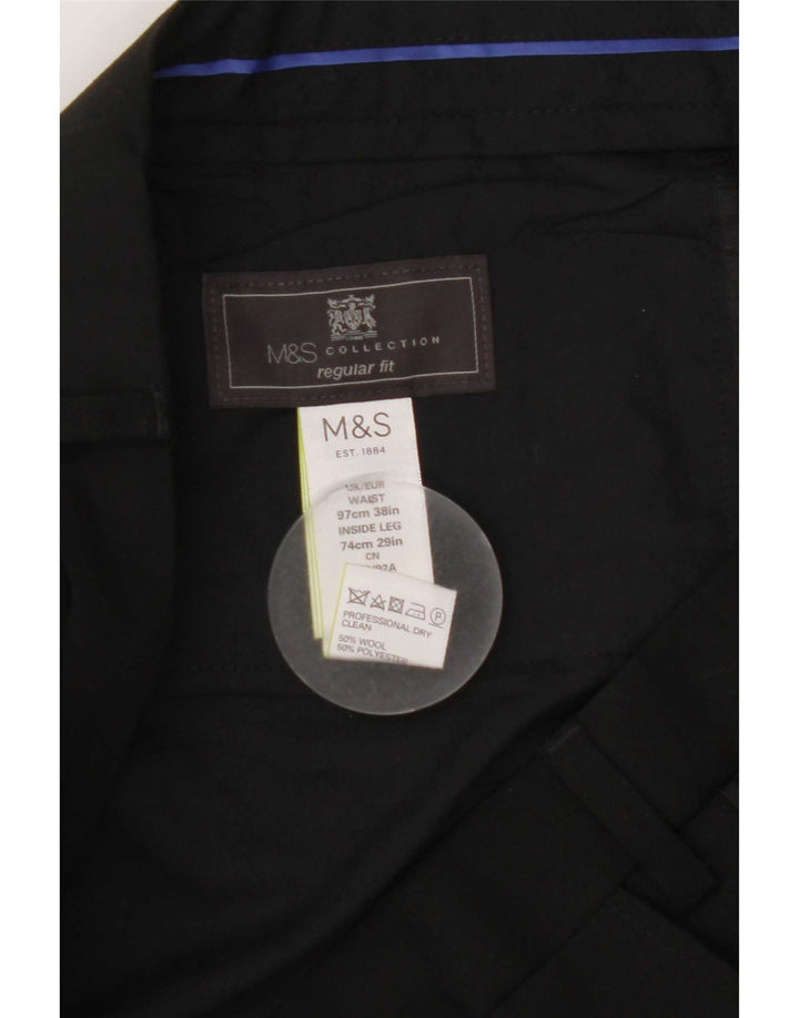 Marks & Spencer Ανδρικό ίσιο παντελόνι κανονικής εφαρμογής W38 L29 μαύρο μαλλί