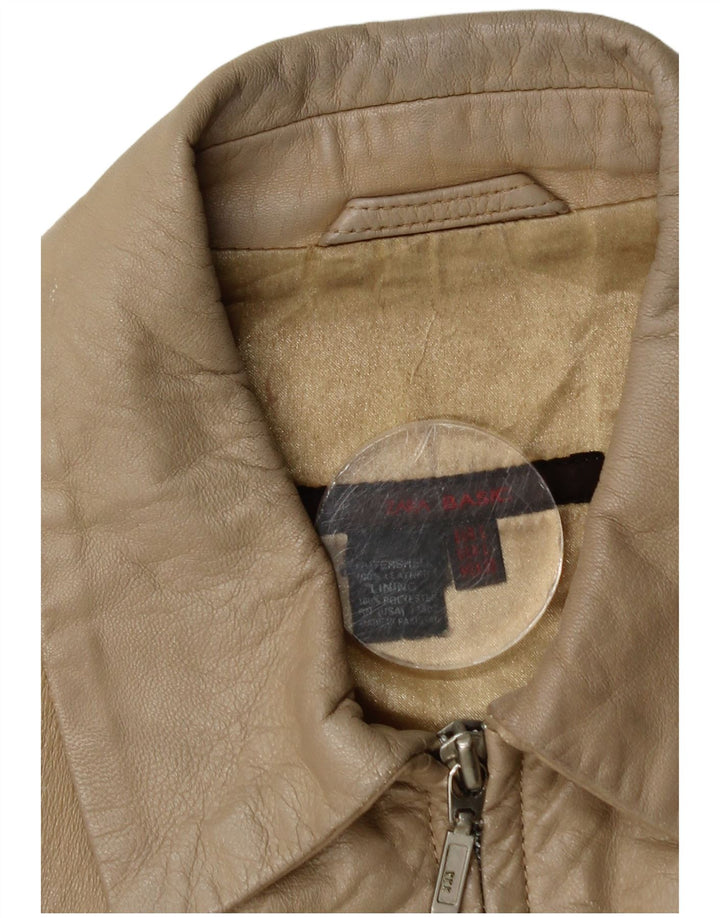 Zara Γυναικείο Crop Leather Jacket UK 14 Large Beige Leather