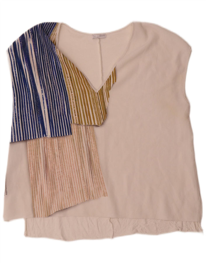 Zara Γυναικεία Αμάνικη Μπλούζα Τοπ UK 14 Medium White Colourblock