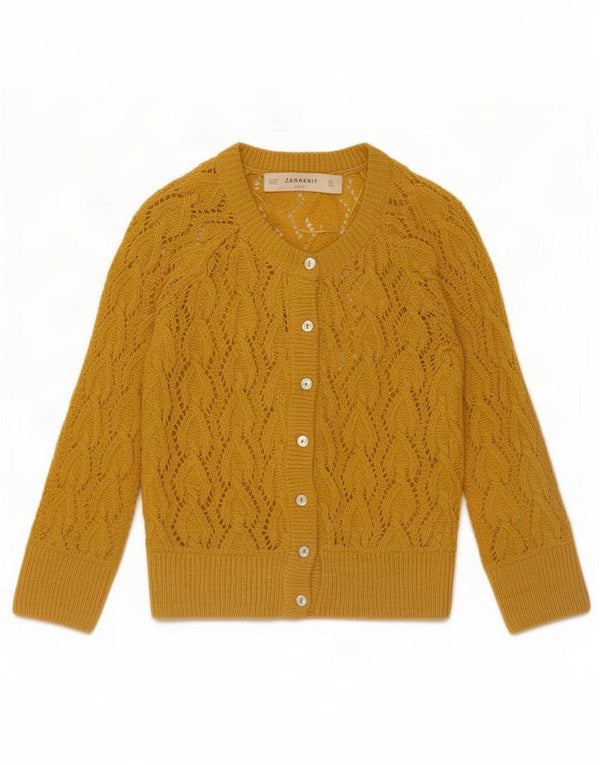 Zara Γυναικεία Ζακέτα UK 10 Small Yellow Acrylic
