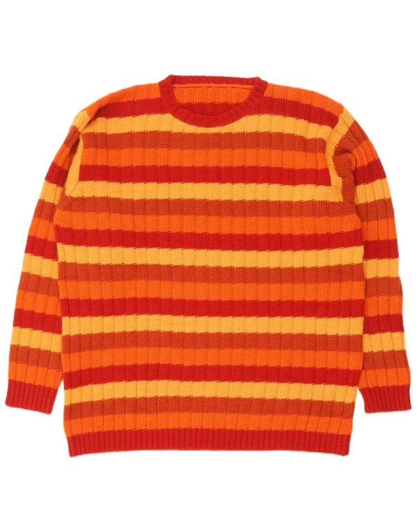 Vintage Mens Crew Neck Jumper Sweater Size 52 Large Multicoloured Striped