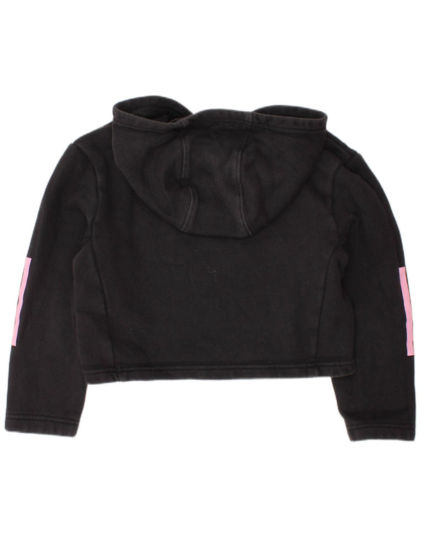 ADIDAS Girls Crop Hoodie Jumper 7-8 ετών Μαύρο Βαμβακερό