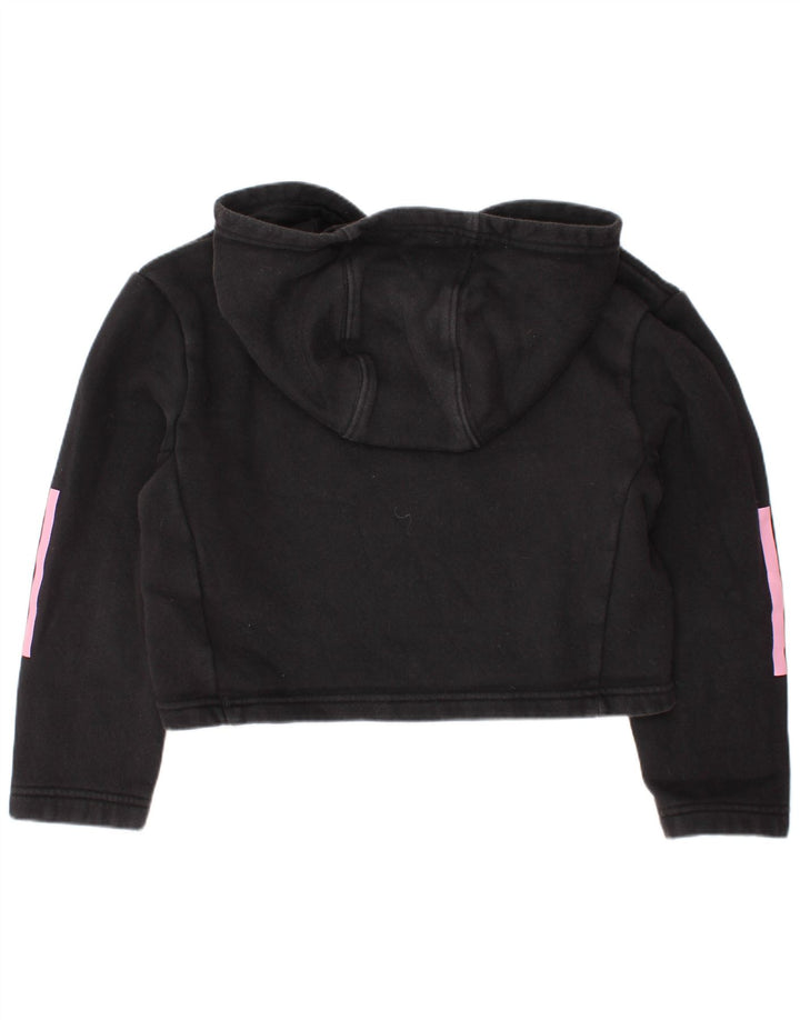 ADIDAS Girls Crop Hoodie Jumper 7-8 ετών Μαύρο Βαμβακερό