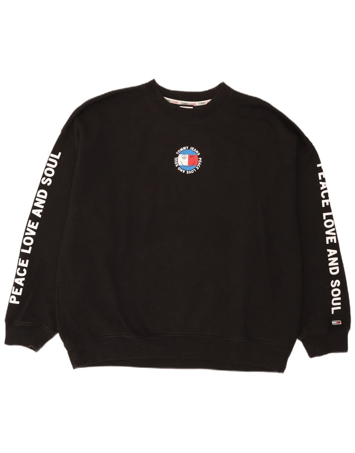 Γραφικό ανδρικό φούτερ Tommy Hilfiger Jumper μεγάλο μαύρο βαμβακερό