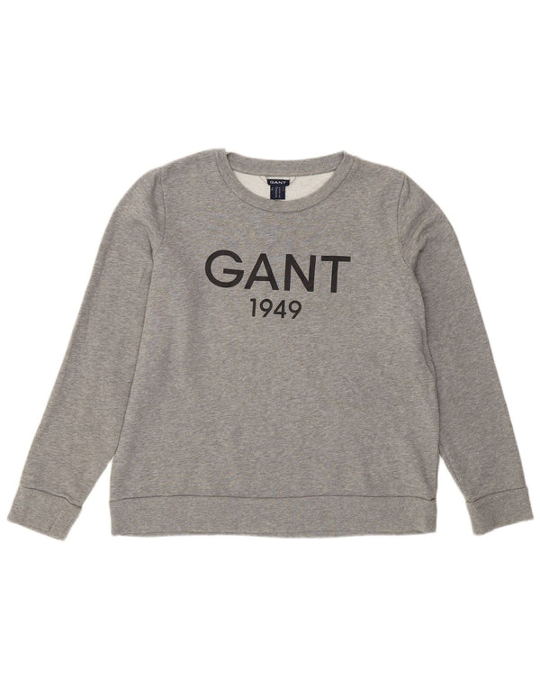 Gant Womens Graphic Sweatshirt Jumper UK 14 Medium Grey Flecked Cotton