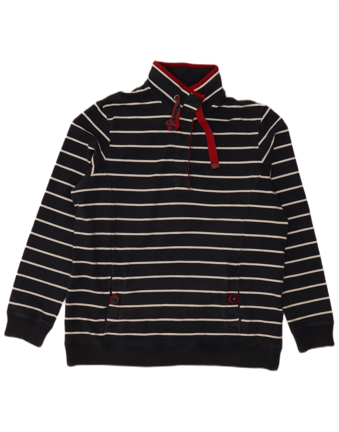 Joules Γυναικεία φούτερ με λαιμόκοψη με κουμπιά Jumper UK 14 Large Navy Blue ριγέ