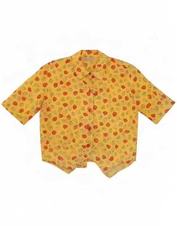 Vintage γυναικείο Crop κοντομάνικο μπλούζα UK 14 Medium Yellow Floral