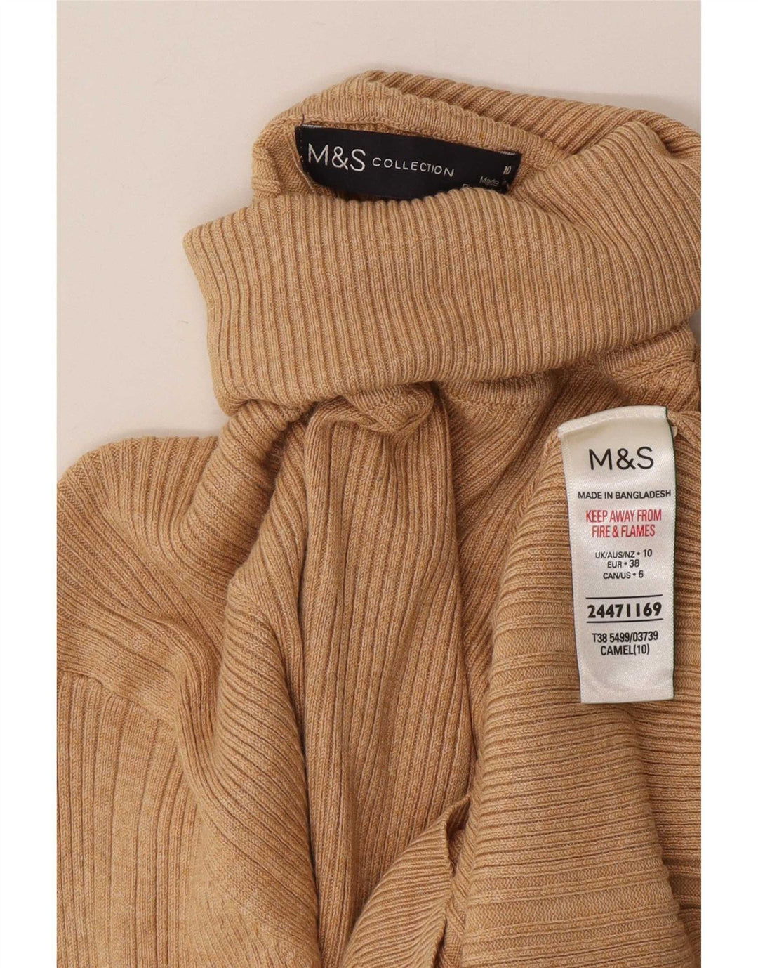 Marks & Spencer Γυναικείο πουλόβερ με ρολό λαιμόκοψη UK 10 Small Beige Viscose