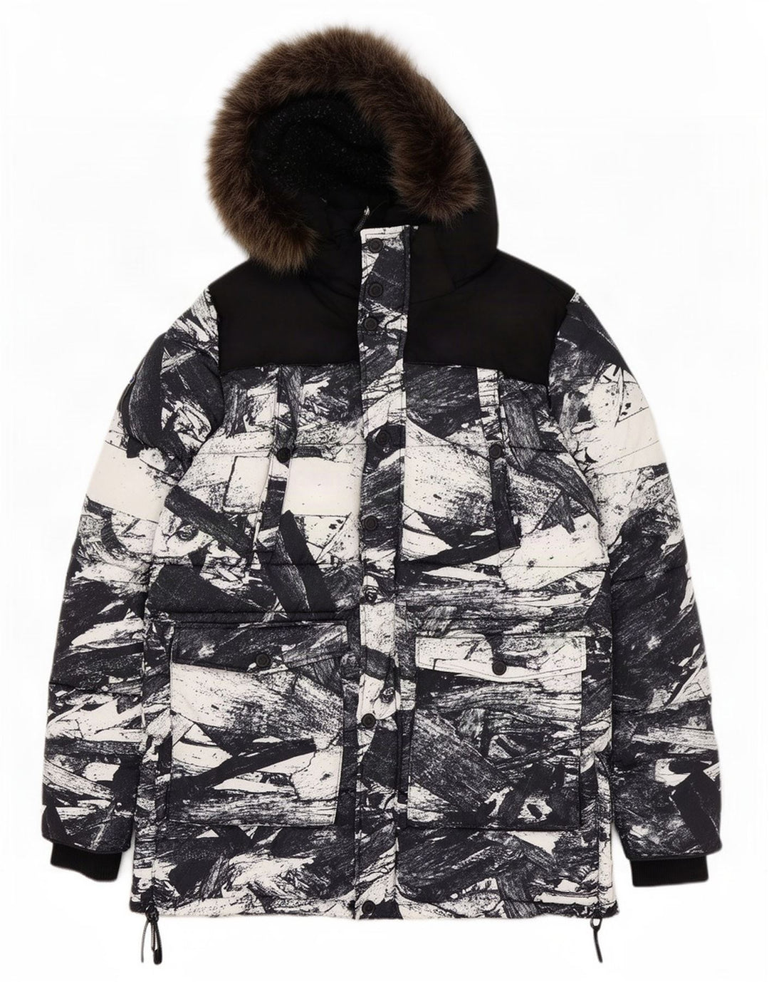 Superdry Ανδρικό μπουφάν σκι με κουκούλα UK 42 XL Μαύρο γεωμετρικό πολυεστέρα