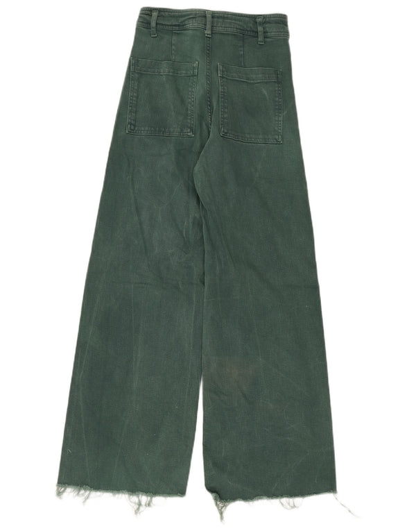 Zara Womens High Waist Wide Leg Jeans EU 34 2XS W24 L30 Green Cotton
