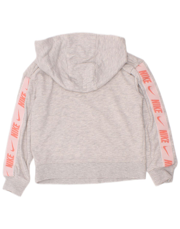 Nike Girls Graphic Hoodie Jumper 5-6 Years Grey Cotton