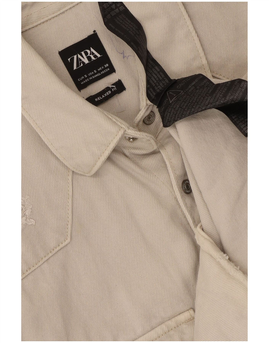 Zara Γυναικείο τζιν πουκάμισο Relaxed Fit Μικρό μπεζ βαμβακερό