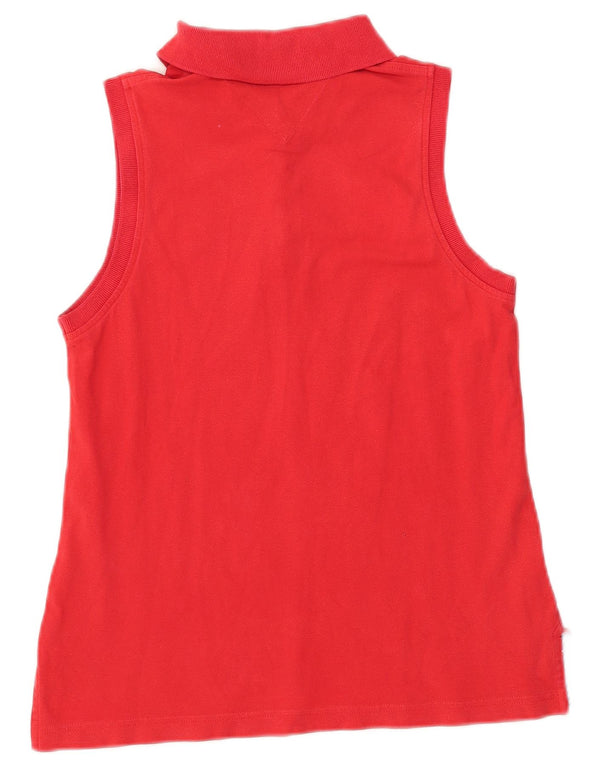 Tommy Hilfiger γυναικείο αμάνικο μπλουζάκι πόλο UK 12 μεσαίο κόκκινο βαμβακερό