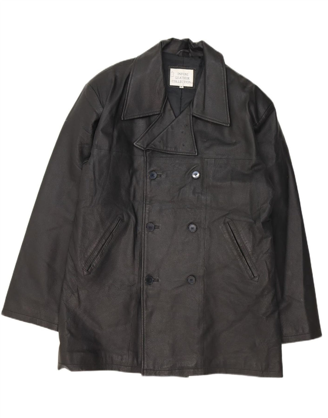 VINTAGE Mens Leather Coat UK 38 Medium Black Leather