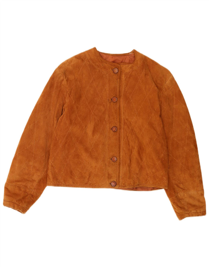 Vintage Γυναικείο Crop Suede Jacket UK 16 Large Brown Geometric