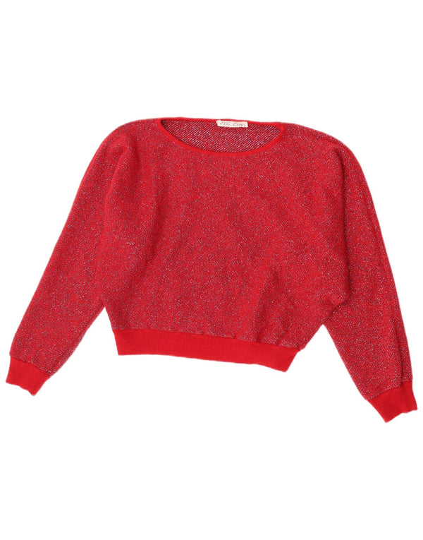 Elle Erre Γυναικείο Crop Boat Neck Jumper UK 14 Medium Red Wool