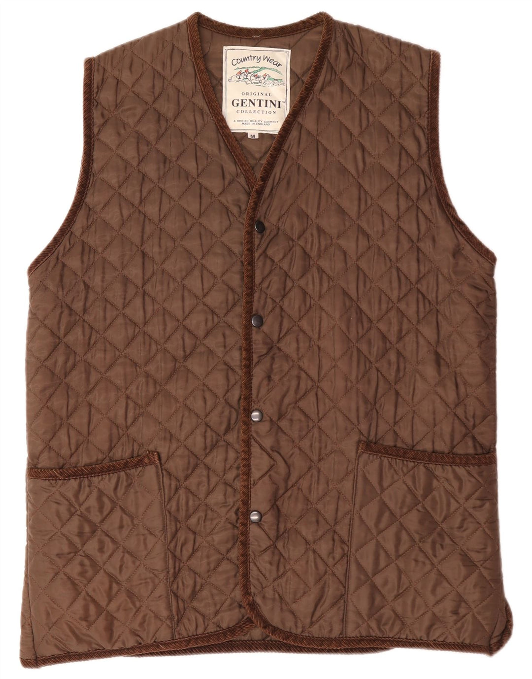 Vintage Ανδρικό καπιτονέ Gilet UK 38 Μεσαίου καφέ Πολυεστέρας