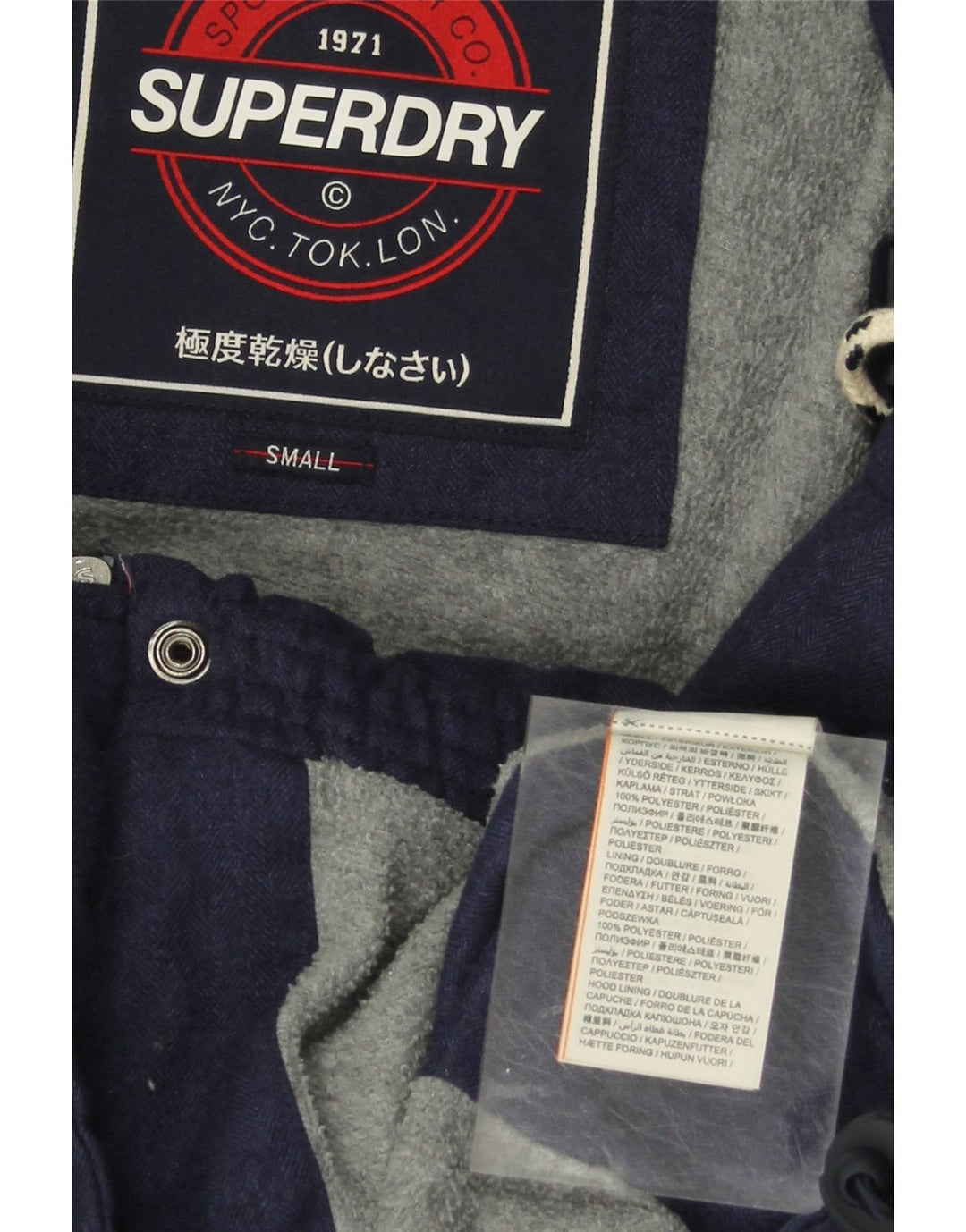 SUPERDRY Womens Hooded Duffle Padded Jacket UK 10 Small Navy Blue Vintage Superdry and Second-Hand Superdry from Messina Hembry 